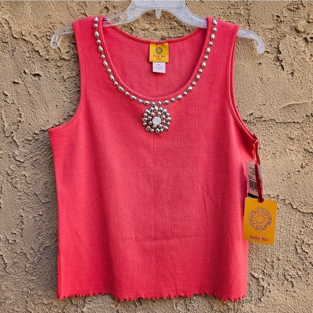Ruby Rd Coral Beaded Ribbed Tank Top Size L